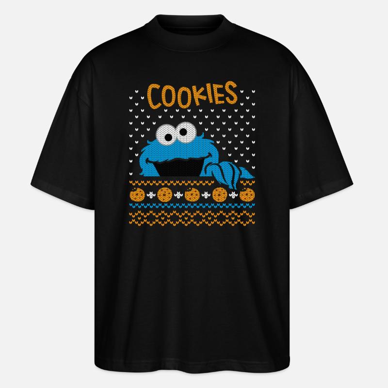 Sesamstraße Krümelmonster Ugly Xmas - Stanley/Stella Oversized Unisex Bio T-Shirt Blaster 2.0 - Schwarz