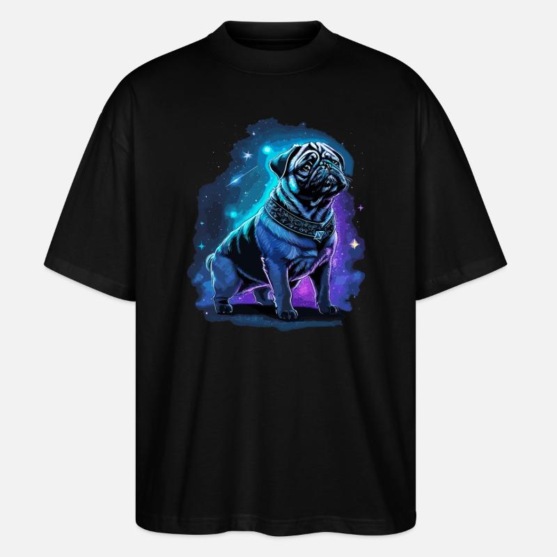 Neon Mops Hund Mitternachtszauber - Stanley/Stella Oversized Unisex Bio T-Shirt Blaster 2.0 - Schwarz