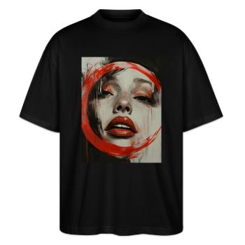 Face - Painting - Woman - Woman Face - Lips - Stanley/Stella Oversized Unisex Organic T-shirt Blaster 2.0 - black - Front - Alina (178cm) & Michal (187cm)