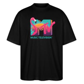 MTV Music Television Logo De Flamingo - T-shirt bio Blaster 2.0 coupe oversize Stanley/Stella Unisexe - noir - Devant - Alina (178cm) & Michal (187cm)
