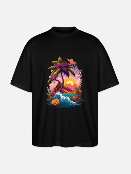 Island Sunrise Paradise Palm Trees - Stanley/Stella Oversized Unisex Organic T-shirt Blaster 2.0 - black