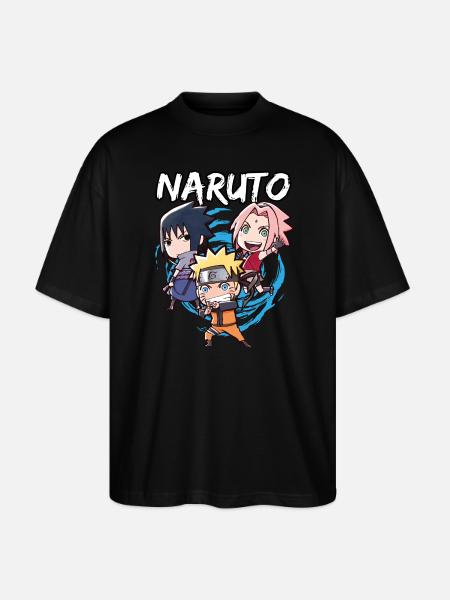 Naruto Shippuden Naruto, Sakura & Sasuke As Chibi - Maglietta articolo ecologico Unisex vestibilità oversize Stanley/Stella Blaster 2.0 - nero