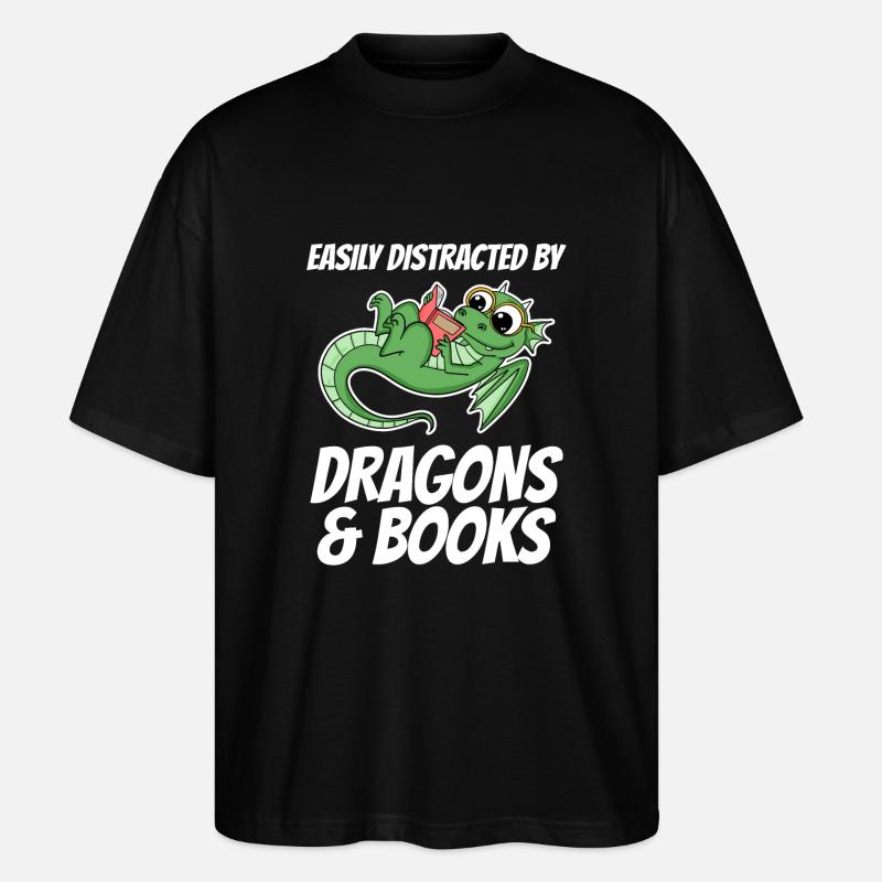 Buch Bücher Drache Drachen Geschenk - Stanley/Stella Oversized Unisex Bio T-Shirt Blaster 2.0 - Schwarz