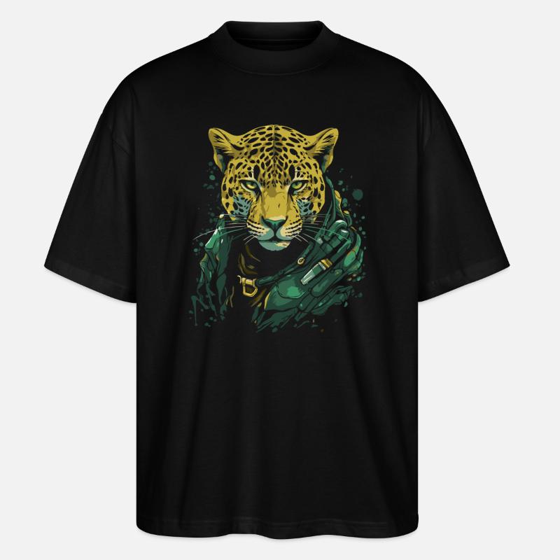 Un léopard cool - T-shirt bio Blaster 2.0 coupe oversize Stanley/Stella Unisexe - noir