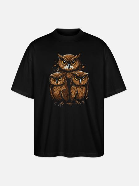 Drei Eulen, ein Blick - Stanley/Stella Oversized Unisex Bio T-Shirt Blaster 2.0 - Schwarz