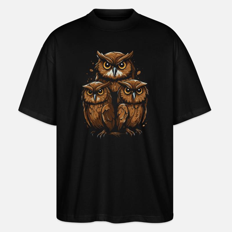 Three owls, one look - Stanley/Stella Oversized Unisex Organic T-shirt Blaster 2.0 - black