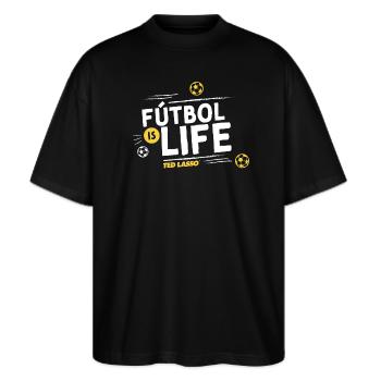Ted Lasso Fútbol Is Life - Stanley/Stella Oversized Unisex Bio T-Shirt Blaster 2.0 - Schwarz - Vorne - Alina (178cm) & Michal (187cm)