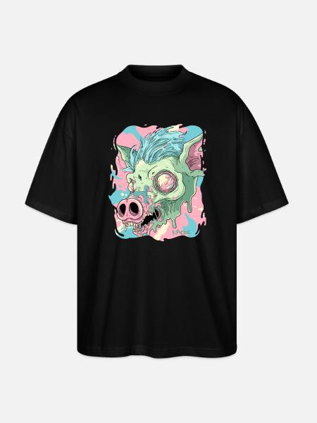 Psychedelic Acid Pig - Stanley/Stella Oversized Unisex Organic T-shirt Blaster 2.0 - black