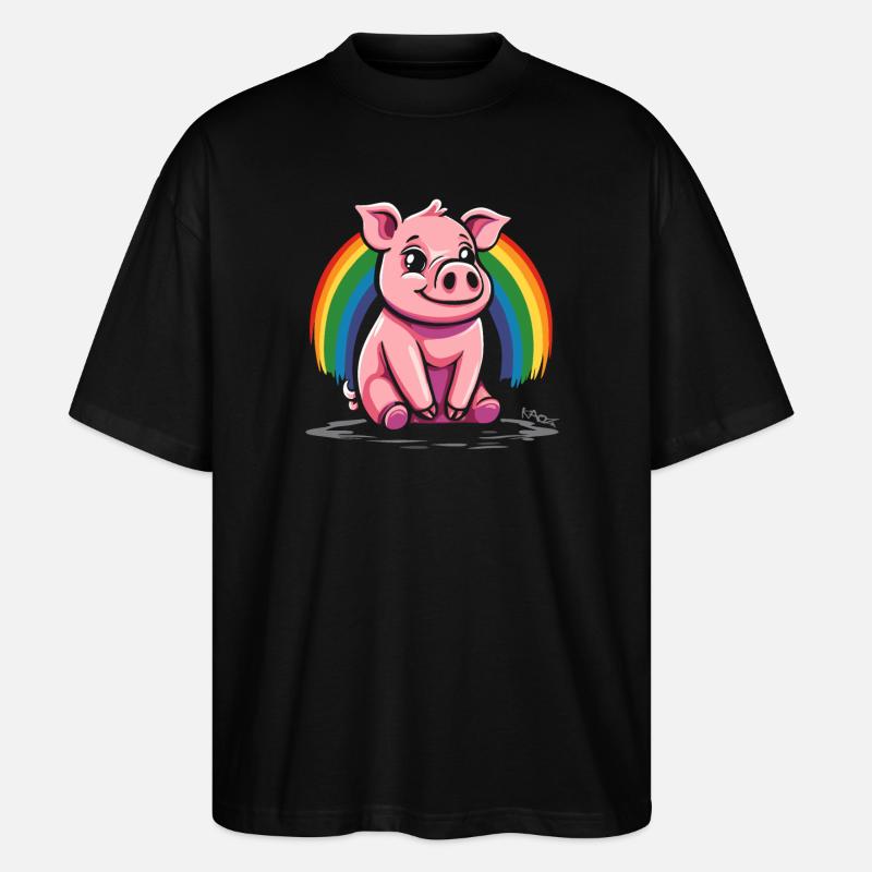Niedliches Regenbogen Schwein - Stanley/Stella Oversized Unisex Bio T-Shirt Blaster 2.0 - Schwarz