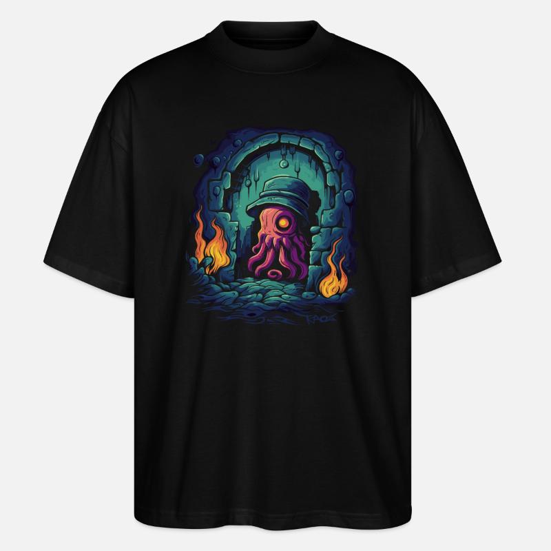 Deep Dark Dungeon Detective Octopus - Stanley/Stella Oversized Unisex Organic T-shirt Blaster 2.0 - black