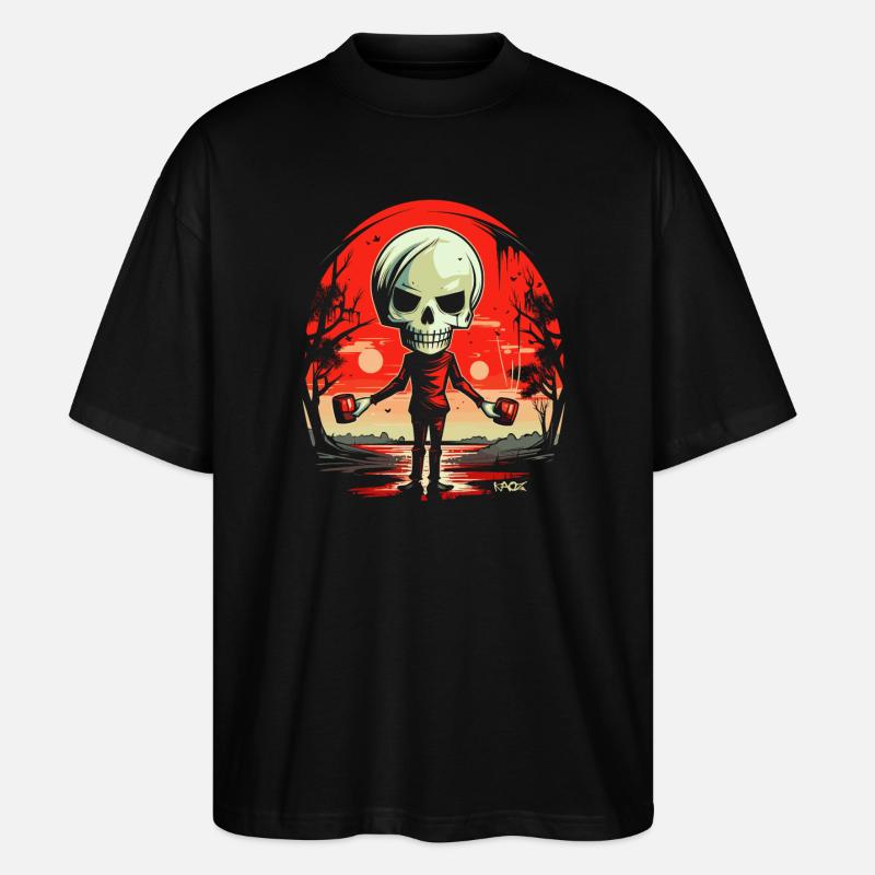 Skull Skeleton with Cups - Stanley/Stella Oversized Unisex Organic T-shirt Blaster 2.0 - black