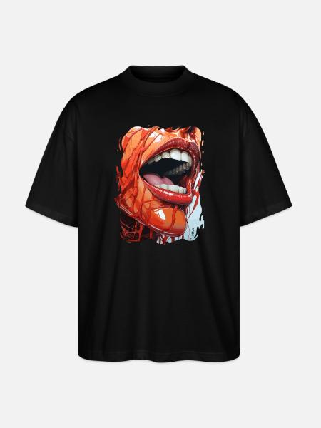 Contemporary Cartoon Lips - Stanley/Stella Oversized Unisex Organic T-shirt Blaster 2.0 - black