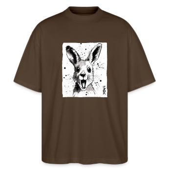 Encre et kangourou - T-shirt bio Blaster 2.0 coupe oversize Stanley/Stella Unisexe - marron foncé - Devant - Alina (178cm) & Michal (187cm)