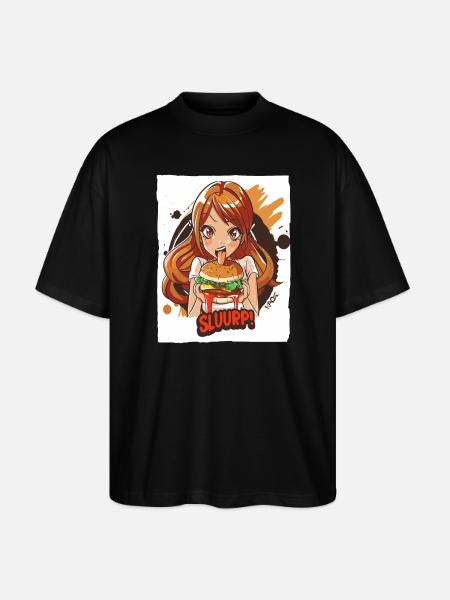 Anime-Mädchen liebt große Burger - Stanley/Stella Oversized Unisex Bio T-Shirt Blaster 2.0 - Schwarz
