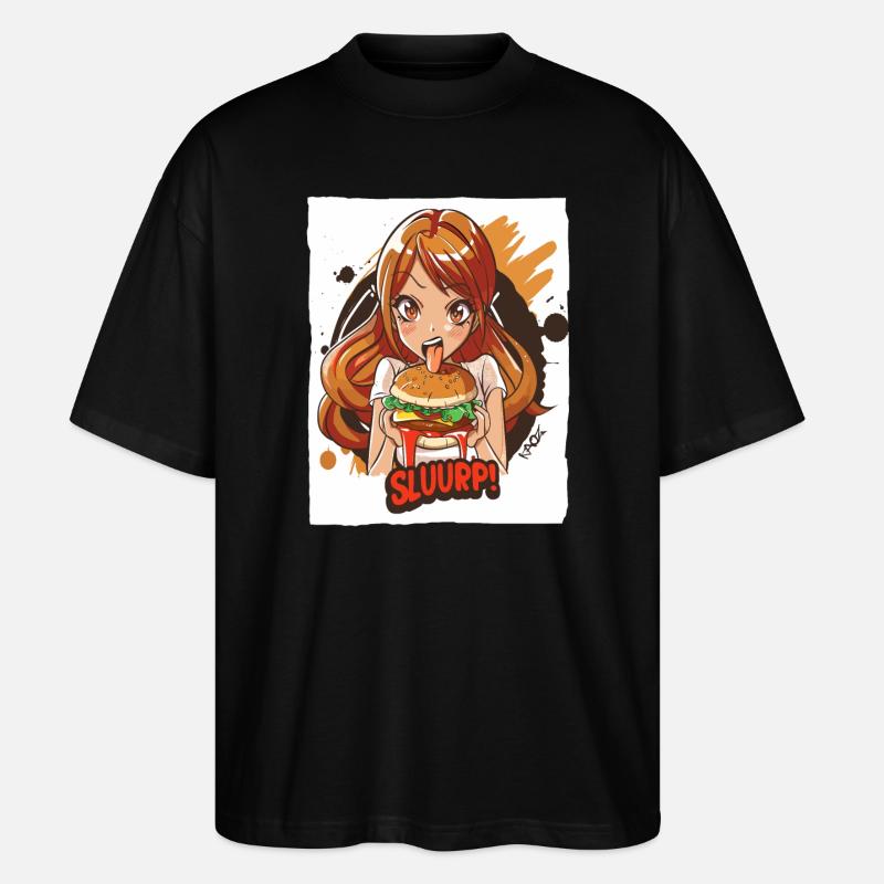 Anime-Mädchen liebt große Burger - Stanley/Stella Oversized Unisex Bio T-Shirt Blaster 2.0 - Schwarz