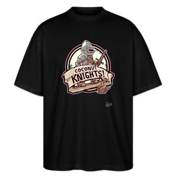 Kokosnuss-Ritter - Stanley/Stella Oversized Unisex Bio T-Shirt Blaster 2.0 - Schwarz - Vorne - Alina (178cm) & Michal (187cm)