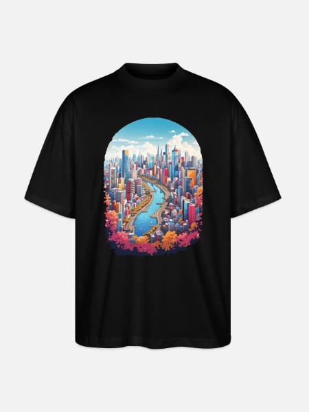 Paysage urbain - T-shirt bio Blaster 2.0 coupe oversize Stanley/Stella Unisexe - noir