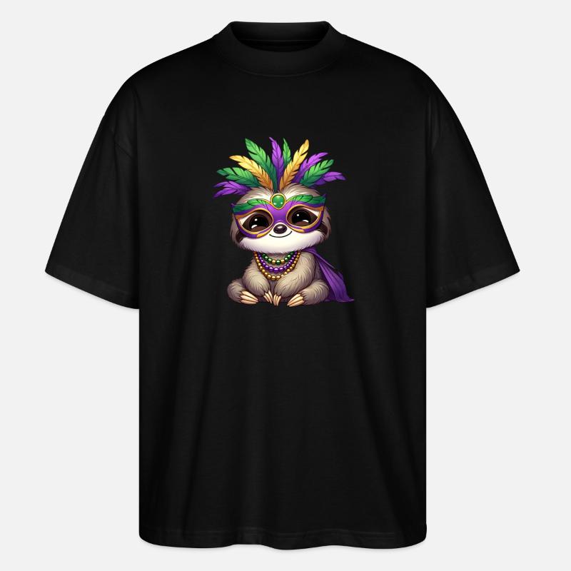 Mardi Gras Sloth Comic Design - Stanley/Stella Oversized Unisex Organic T-shirt Blaster 2.0 - black