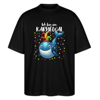 Karneval Wal lustig Konfetti Alaaf Rosenmontag - Stanley/Stella Oversized Unisex Bio T-Shirt Blaster 2.0 - Schwarz - Vorne - Alina (178cm) & Michal (187cm)