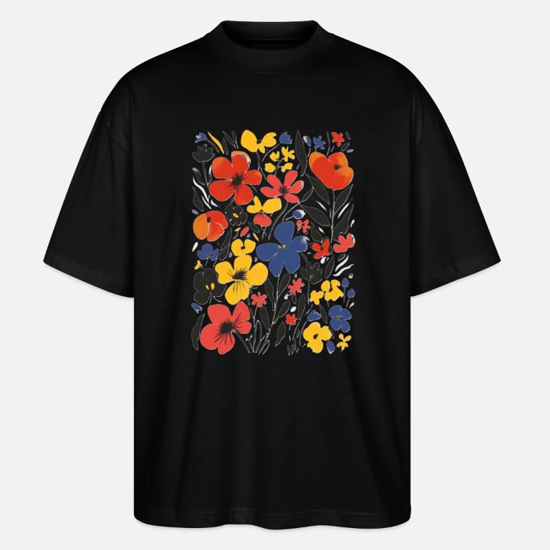 Modernes Blumenmuster - Stanley/Stella Oversized Unisex Bio T-Shirt Blaster 2.0 - Schwarz