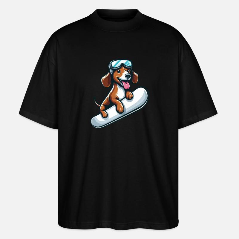 Dackel Hund Snowboard Comics Winterspaß - Stanley/Stella Oversized Unisex Bio T-Shirt Blaster 2.0 - Schwarz