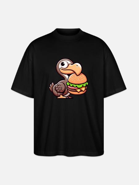 Whimsical Dodo Burger Chibi Hamburger - Stanley/Stella Oversized Unisex Organic T-shirt Blaster 2.0 - black