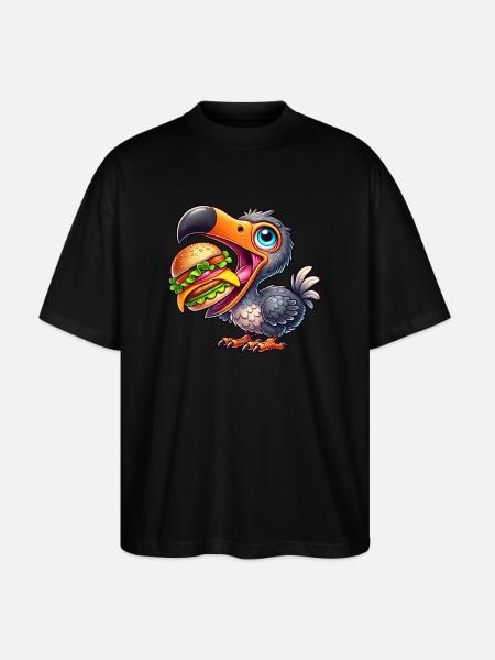 Whimsical Dodo Burger Hamburger Cheeseburger - Stanley/Stella Oversized Unisex Organic T-shirt Blaster 2.0 - black