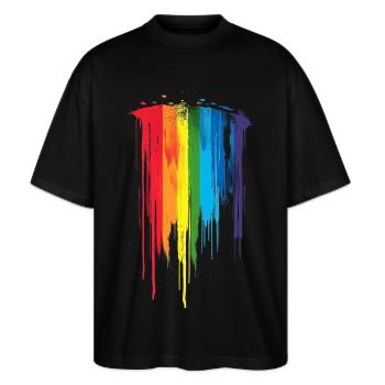 Dezentes und cooles Regenbogen-Design mit tropfender Pride-Flagge - Stanley/Stella Oversized Unisex Bio T-Shirt Blaster 2.0 - Schwarz - Vorne - Alina (178cm) & Michal (187cm)