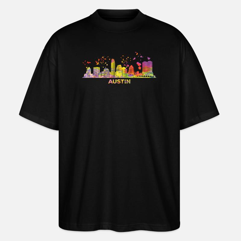 Austinites Aquarelle Skyline Austin - T-shirt bio Blaster 2.0 coupe oversize Stanley/Stella Unisexe - noir