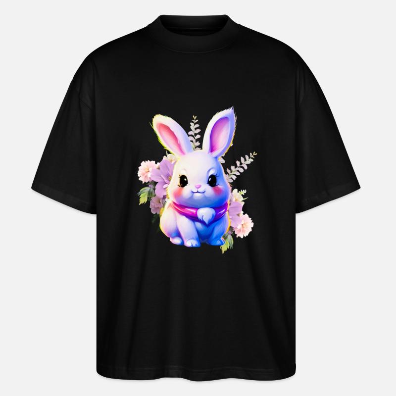 Flowers Easter Bunny Cute Bunny - Stanley/Stella Oversized Unisex Organic T-shirt Blaster 2.0 - black