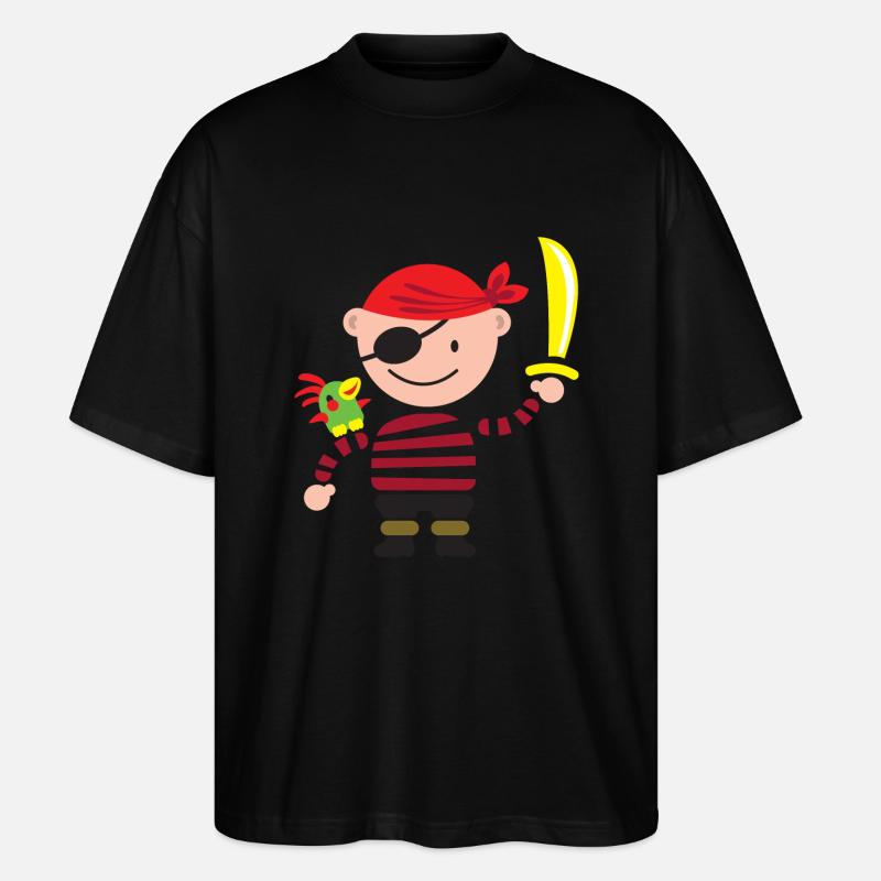 Petit pirate avec le perroquet - T-shirt bio Blaster 2.0 coupe oversize Stanley/Stella Unisexe - noir