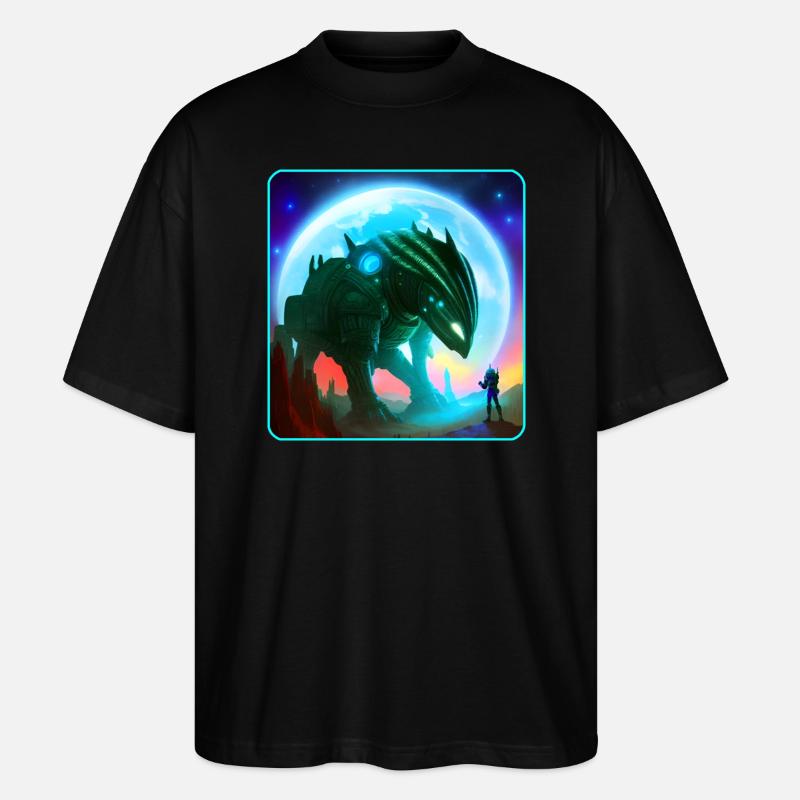 Astronaut and Alien Machine - Stanley/Stella Oversized Unisex Organic T-shirt Blaster 2.0 - black