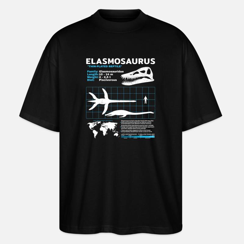 Elasmosaurus fact sheet - Stanley/Stella Oversized Unisex Organic T-shirt Blaster 2.0 - black