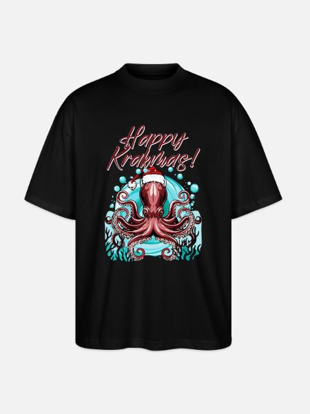 Happy Krakmas! (Christmas Octopus) - Stanley/Stella Oversized Unisex Organic T-shirt Blaster 2.0 - black