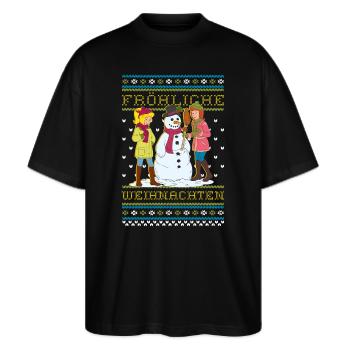 Bibi und Tina Zauberhafte Weihnachten Ugly Xmas - Stanley/Stella Oversized Unisex Bio T-Shirt Blaster 2.0 - Schwarz - Vorne - Alina (178cm) & Michal (187cm)