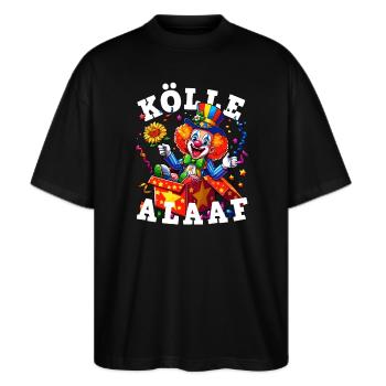 Lustiger Clown feiert Karneval in Köln Alaaf Blume - Stanley/Stella Oversized Unisex Bio T-Shirt Blaster 2.0 - Schwarz - Vorne - Alina (178cm) & Michal (187cm)