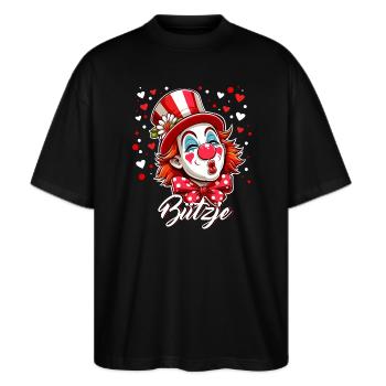 Kölner Karneval Kölsch Kölle Alaaf Bützje Veedel - Stanley/Stella Oversized Unisex Bio T-Shirt Blaster 2.0 - Schwarz - Vorne - Alina (178cm) & Michal (187cm)