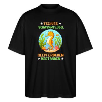 Hippocampe Natation Ailes D’eau Vacances À La Mer - T-shirt bio Blaster 2.0 coupe oversize Stanley/Stella Unisexe - noir - Devant - Alina (178cm) & Michal (187cm)