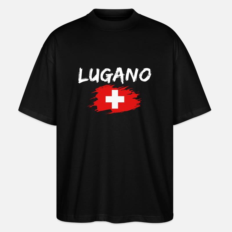 Lugano Suisse Drapeau - T-shirt bio Blaster 2.0 coupe oversize Stanley/Stella Unisexe - noir