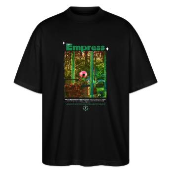 Divine goddess "EMPRESS" graphic design - Stanley/Stella Oversized Unisex Organic T-shirt Blaster 2.0 - black - Front - Alina (178cm) & Michal (187cm)