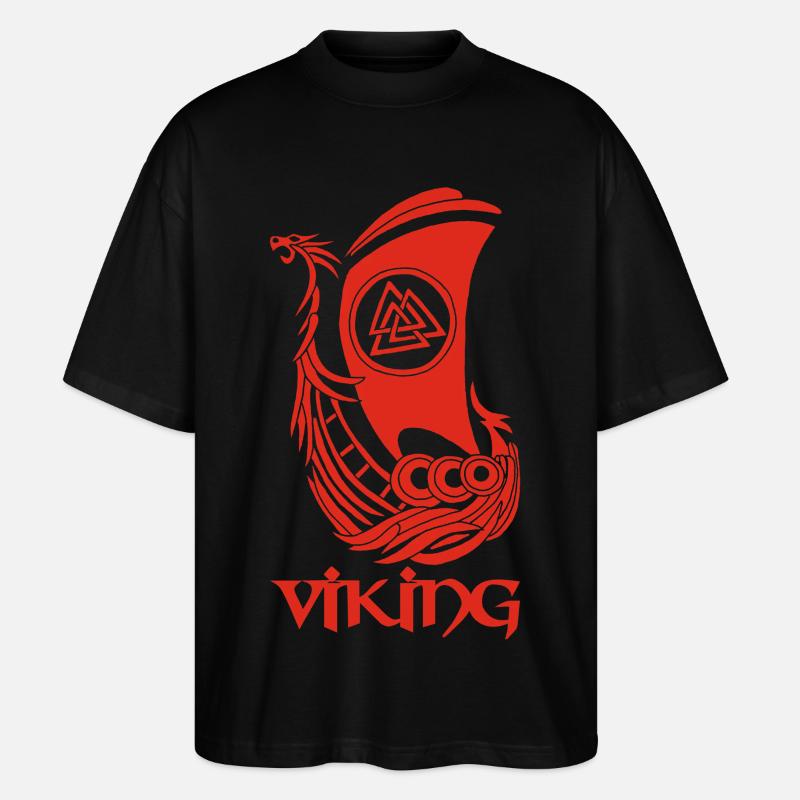 Symbole viking d'un drakkar rouge - T-shirt bio Blaster 2.0 coupe oversize Stanley/Stella Unisexe - noir