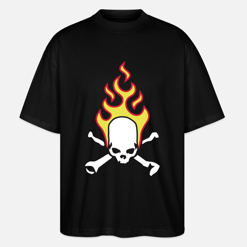 fire_skull_bones_b_3c - Stanley/Stella Oversized Unisex Bio T-Shirt Blaster 2.0 - Schwarz