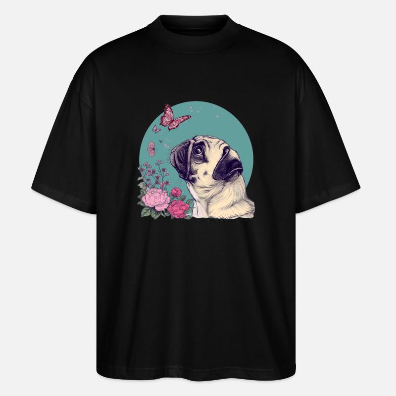 Mops und Schmetterling - Stanley/Stella Oversized Unisex Bio T-Shirt Blaster 2.0 - Schwarz