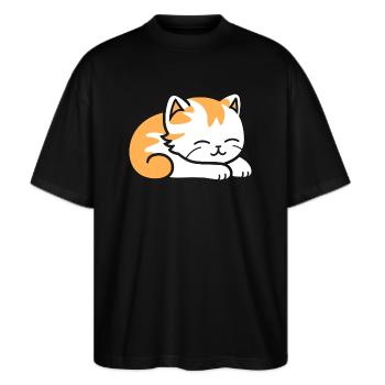 Baby Schlafende Katze - Stanley/Stella Oversized Unisex Bio T-Shirt Blaster 2.0 - Schwarz - Vorne - Alina (178cm) & Michal (187cm)