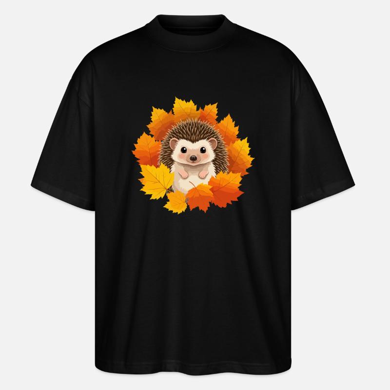 Igel und Blätter - Stanley/Stella Oversized Unisex Bio T-Shirt Blaster 2.0 - Schwarz