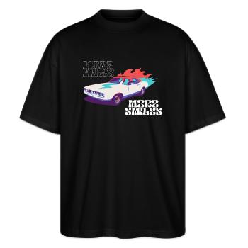 MORE MILES - Stanley/Stella Oversized Unisex Bio T-Shirt Blaster 2.0 - Schwarz - Vorne - Alina (178cm) & Michal (187cm)