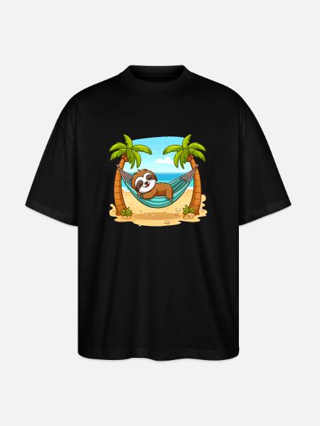Sloth on the beach - Stanley/Stella Oversized Unisex Organic T-shirt Blaster 2.0 - black