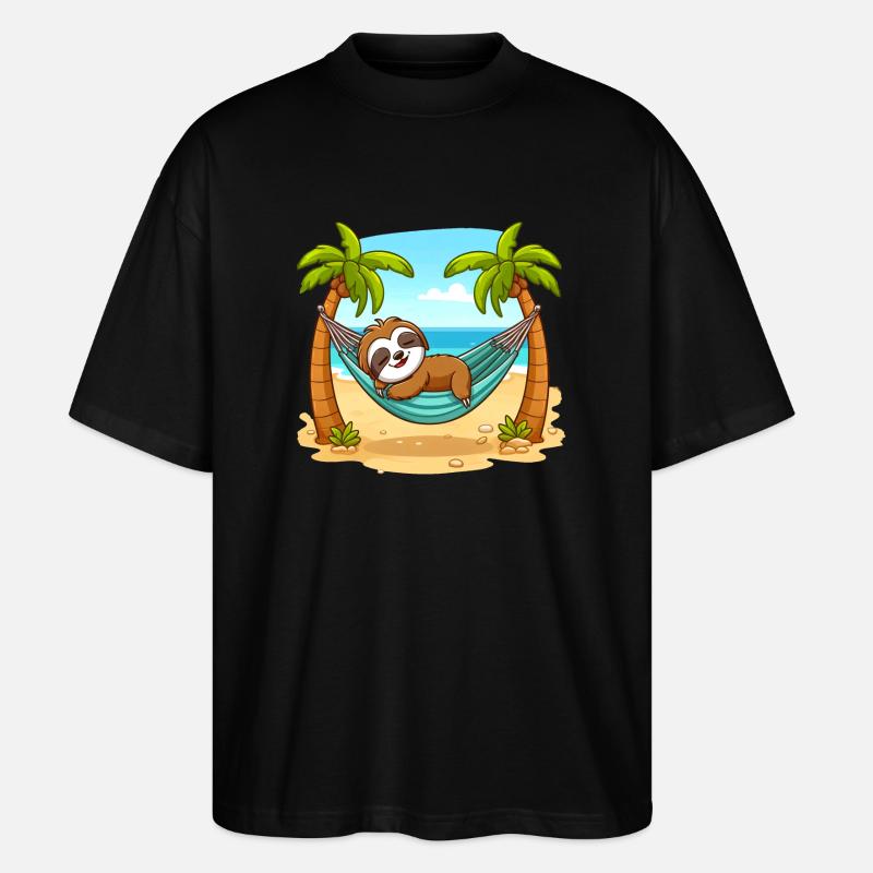 Faultier am Strand - Stanley/Stella Oversized Unisex Bio T-Shirt Blaster 2.0 - Schwarz