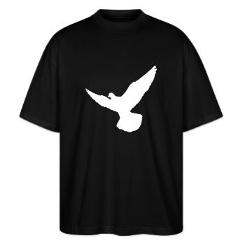 Friedenstaube - Stanley/Stella Oversized Unisex Bio T-Shirt Blaster 2.0 - Schwarz - Vorne - Alina (178cm) & Michal (187cm)