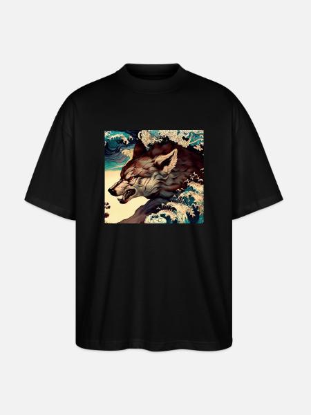 Wolf Japanese - Stanley/Stella Oversized Unisex Organic T-shirt Blaster 2.0 - black